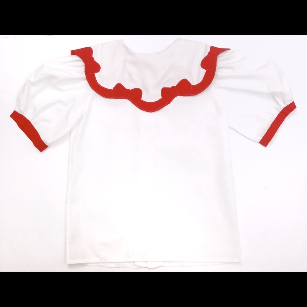 Girls 5T White Blouse with Applicade Red Bows